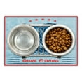 thumbnail image 1 of Gone Fishing Pet Mat for Food and Water, Vintage Design Trout Fish Stars in American Flag Colored Frame Illustration, Non-Slip Rubber Mat for Dogs and Cats, 18" X 12", by Ambesonne, 1 of 2