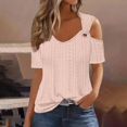 thumbnail image 2 of Summer Cold shoulder tops for women V Neck Short Sleeve Hollow Out Eyelet Lace Shirts Cute Basic Loose Blouse, 2 of 5