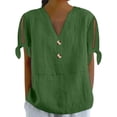 thumbnail image 1 of Top de mujer con cuello en V y botones y manga corta - Camiseta informal con hombros al aire - Tejido suave y transpirable para llevar a diario en primavera y verano, 1 of 5