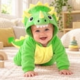 thumbnail image 4 of JIAYUE Baby Hooded Jumpsuit Cozy Fuzzy Cute Dinosaur Design Romper Long Sleeve Zip-Up Clothes for Casual Party, 4 of 4