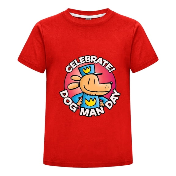 Celebrate Dog Man Day Kids T-Shirt – Boys Girls Celebration Badge Tee Top with Comic Style Design