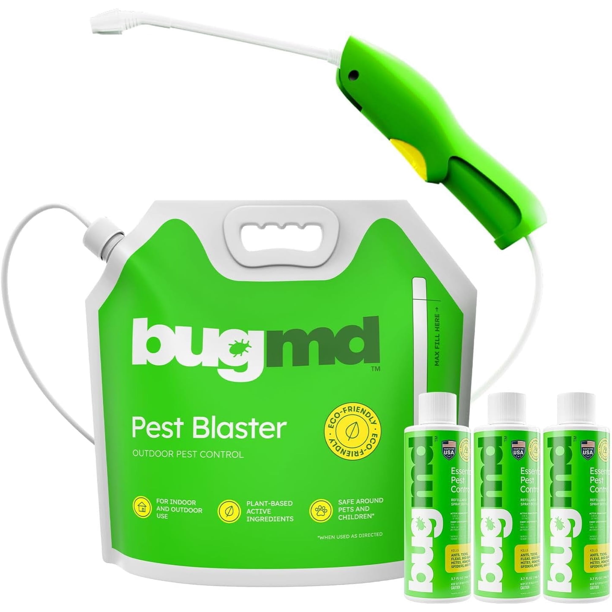 BugMD Blaster Kit - 3 Pack Pest Control Essential Oil Concentrates 3.7 oz and 1 Pest Blaster - Plant-Powered Bug Spray for Home, Insect Killer, Ant Killer for House, Roach, Flea Spray for Home