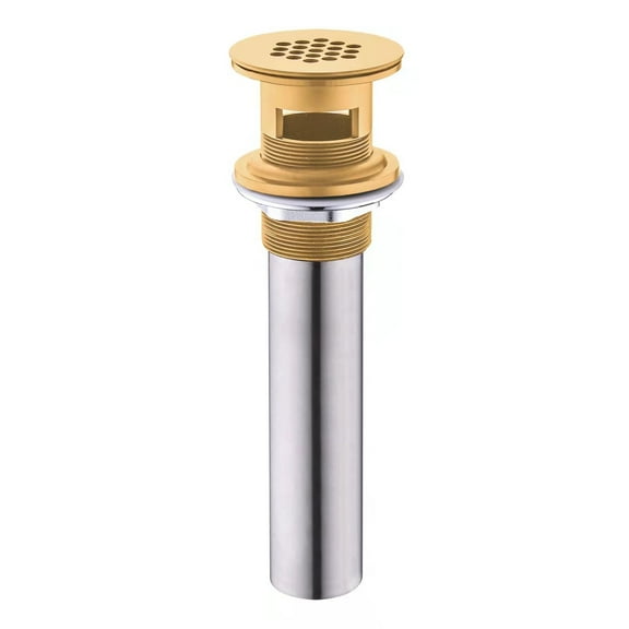 GULICA Vessel Sink Drain, 19 Holes Grid Drain Strainer Assembly with Overflow for Bathroom Sink, Made of Brass Sink Drain, Brushed Gold, Not Pop Up Drain