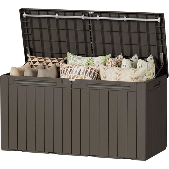 100 Gallon Outdoor Storage Box, Waterproof Resin Deck Box for Patio Furniture, Garden Cushions & Pool Supplies (Brown)