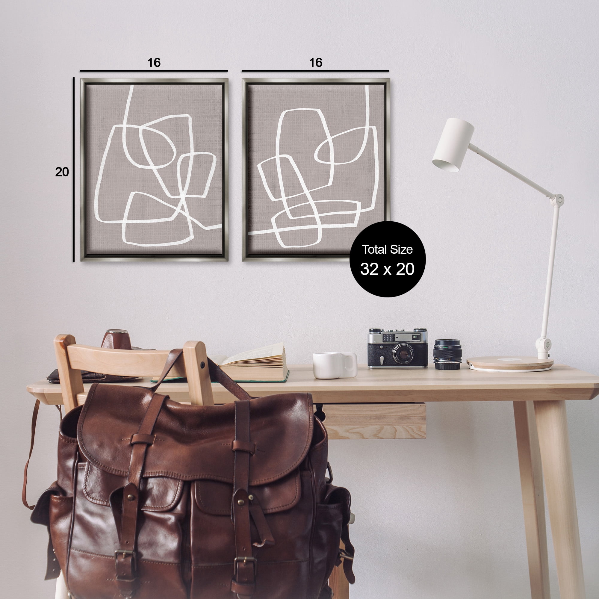 Stupell Industries Minimal Abstract Busy Line Abstract Painting Gray Floater Framed Canvas Art Print Wall Art, 17 x 21, Set of 2