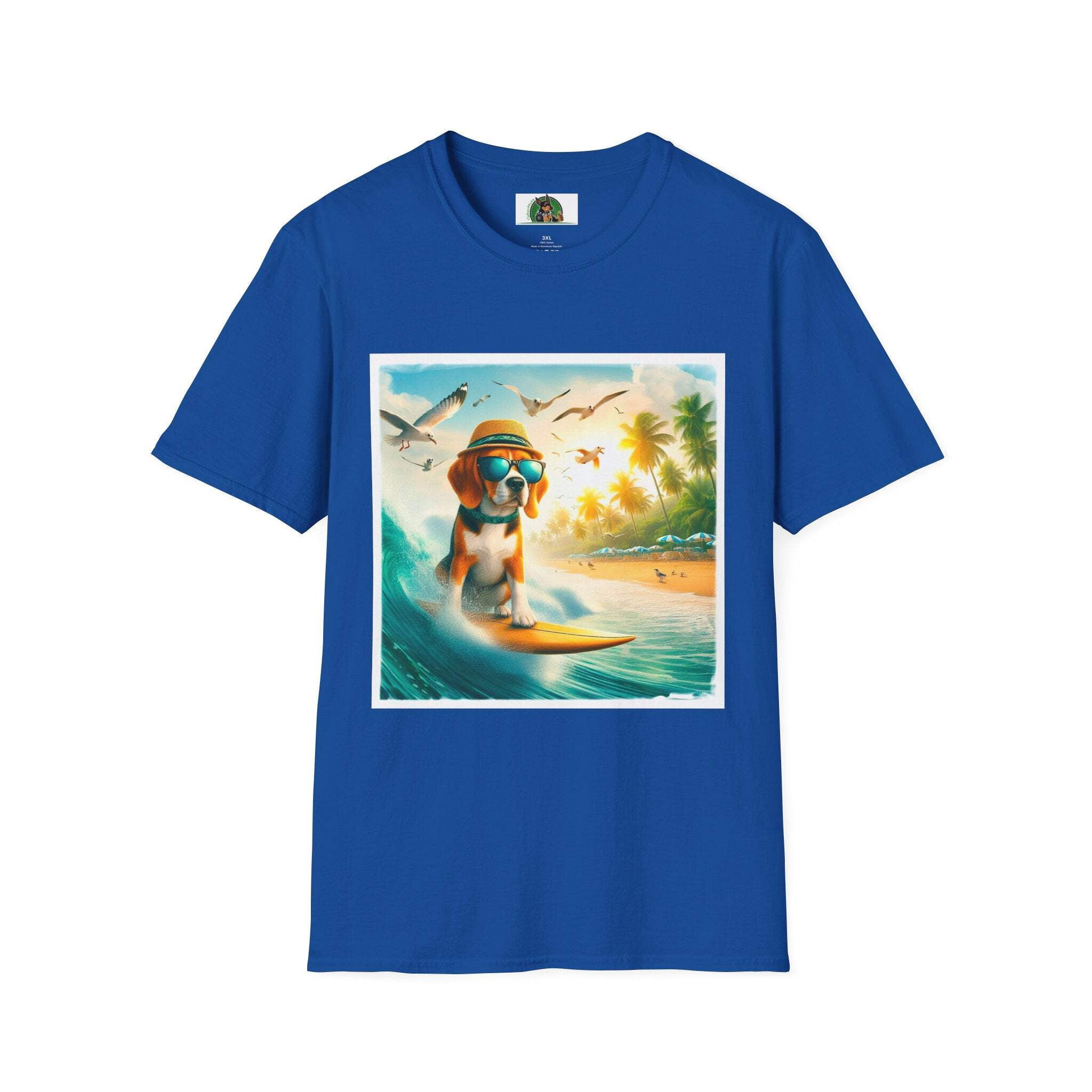 Beagle Surfing Wearing Hat And Shades