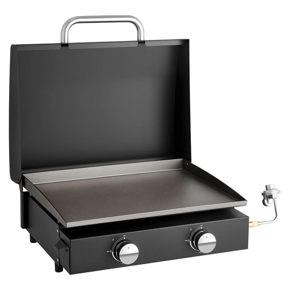 Gas Griddle, 2 Burner Tabletop Griddle, 22 inch Portable Griddles Propane with Lid, Oil Drain Hole & Oil Collection Tray, 2 x 11000BTU Camping Flat Top Grill for Outdoor Cooking, Tailgating