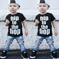 thumbnail image 4 of Gupgi Toddler Boy Summer 2PCS Outfit Set Short Sleeve Letter Tops Ripped Jeans, 4 of 9
