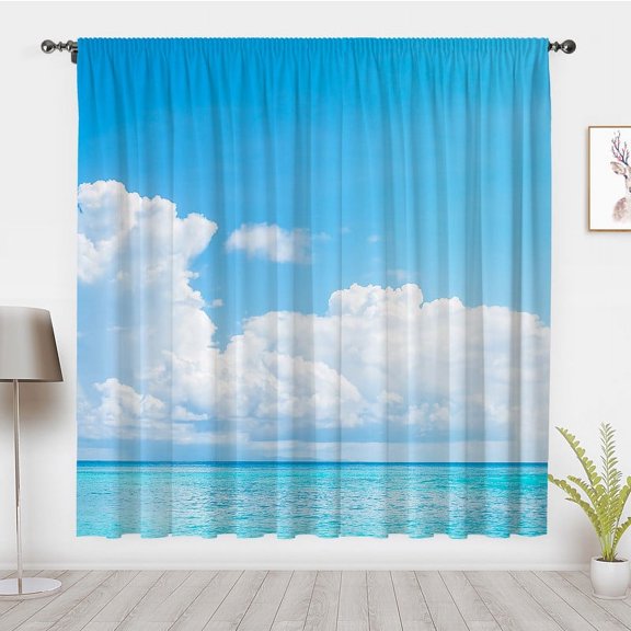 Modern Minimalist Art Blue Sky Curtains, Summer Seascape Window Curtains, Ocean Blackout Curtains Window Drapes, Bedroom Privacy Decor(Rod Pocket)