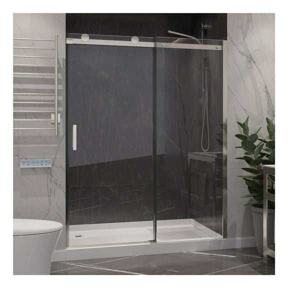 ANZZI Frameless Sliding Shower Glass Door Rhodes Series with Handle 60 x 76 in. Brushed Nickel