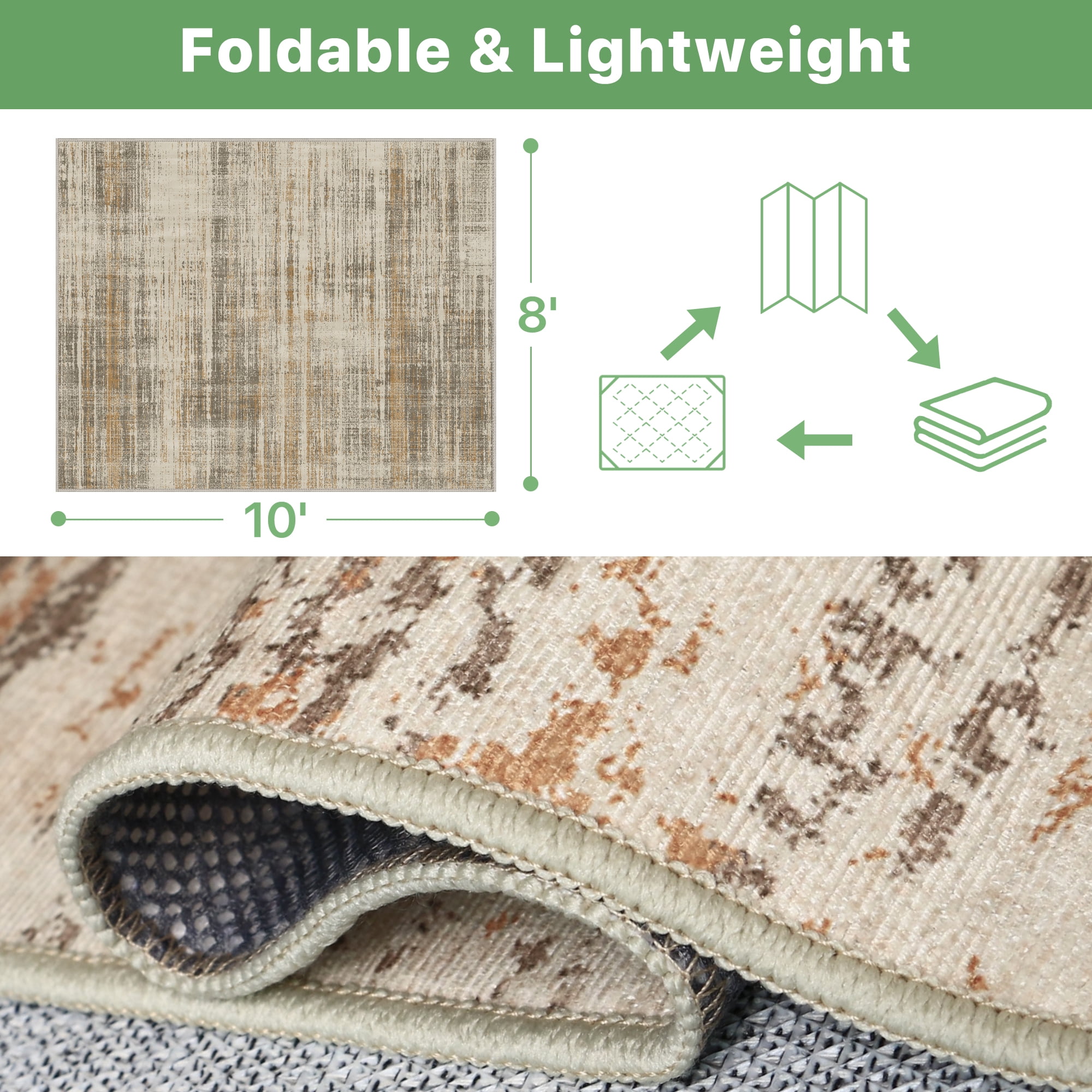 DEORAB Outdoor Rugs 8'X10' Chenille Patio Rug Three-Layer Material Imitation Silicone Spot Molding Camping Outside Rv Mat,Brown