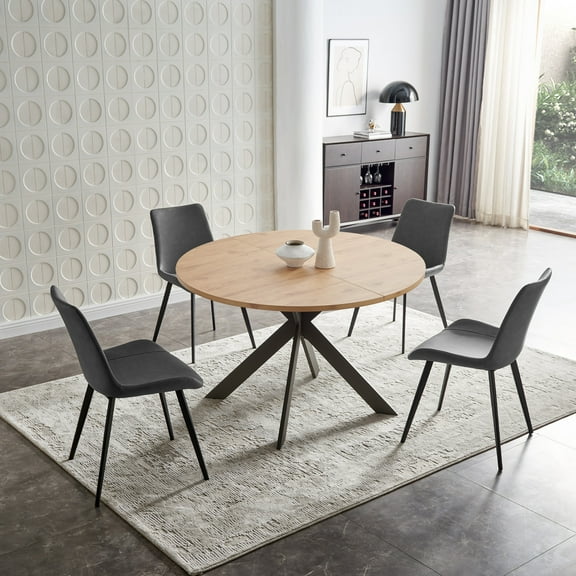 46.4" Round Dining Table Set, Mid Century Modern Round Dining Table for 4-6 Person, Steel Legs, Leisure Coffee Table for Kitchen Dining Room, Save Space