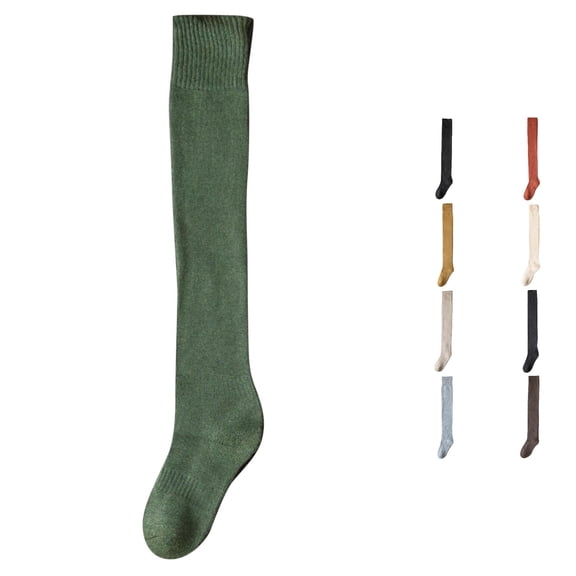 Danyang Thick Ribbed Knit Thigh High Socks Soft Warm Stretchy Hosiery For Winter Indoor Daily Casual Cold Weather Wear,Green,One Size