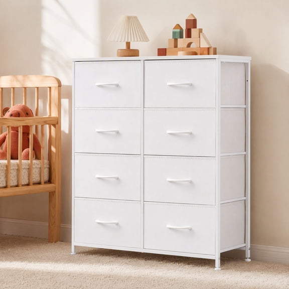 Tall Anti‑Tip 8‑Drawer Fabric Storage Tower, Dresser Organizer with Wooden Top & Metal Frame for Bedroom Closet Entryway