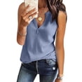 thumbnail image 2 of Summer Tops for Women Fashion V Neck Shirts Sleeveless Solid Knit Loose Fitting Tee Tops Ladies Christmas T Shirt with Woman Body Turtleneck Shirt Long Sleeve Womens Casual Shirts Blue L, 2 of 5