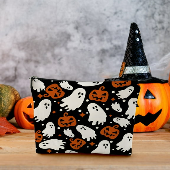 Pumpkin Makeup Bag Halloween-Themed Linen Cosmetic Pouch For Daily Use