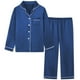 thumbnail image 1 of Conjunto de pijama Schbbbta para mujer, satén de seda, azul marino, talla S, 2 piezas, 1 of 7