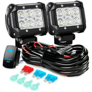 Nilight LED Light Bar 2PCS 18W Flood Led Off Road Lights 12V 5Pin Rocker Switch LED Light Bar Wiring Harness Kit, 2