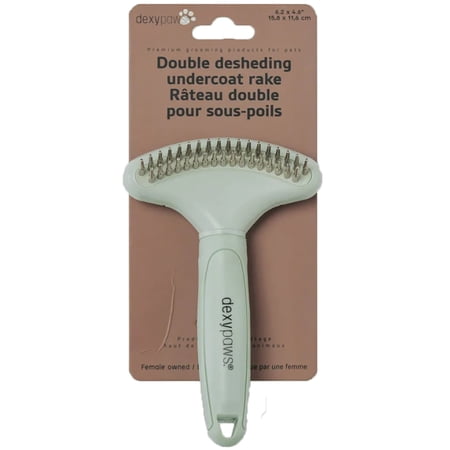 Dexypaws: Pet Double Deshedding Undercoat Rake - Sage Green, Dog & Cat Seasonal Grooming Tool, Remove Fur-Hair-Mats, Coat Maintenance, Steel Teeth