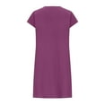 thumbnail image 4 of Feancey Womens Cotton Linen Shift Dress,Summer Short Sleeve Loose Midi Dresses Smocked Solid Color Vintage Beach Vacation T-Shirt Dress锛孭urple锛孹L, 4 of 8