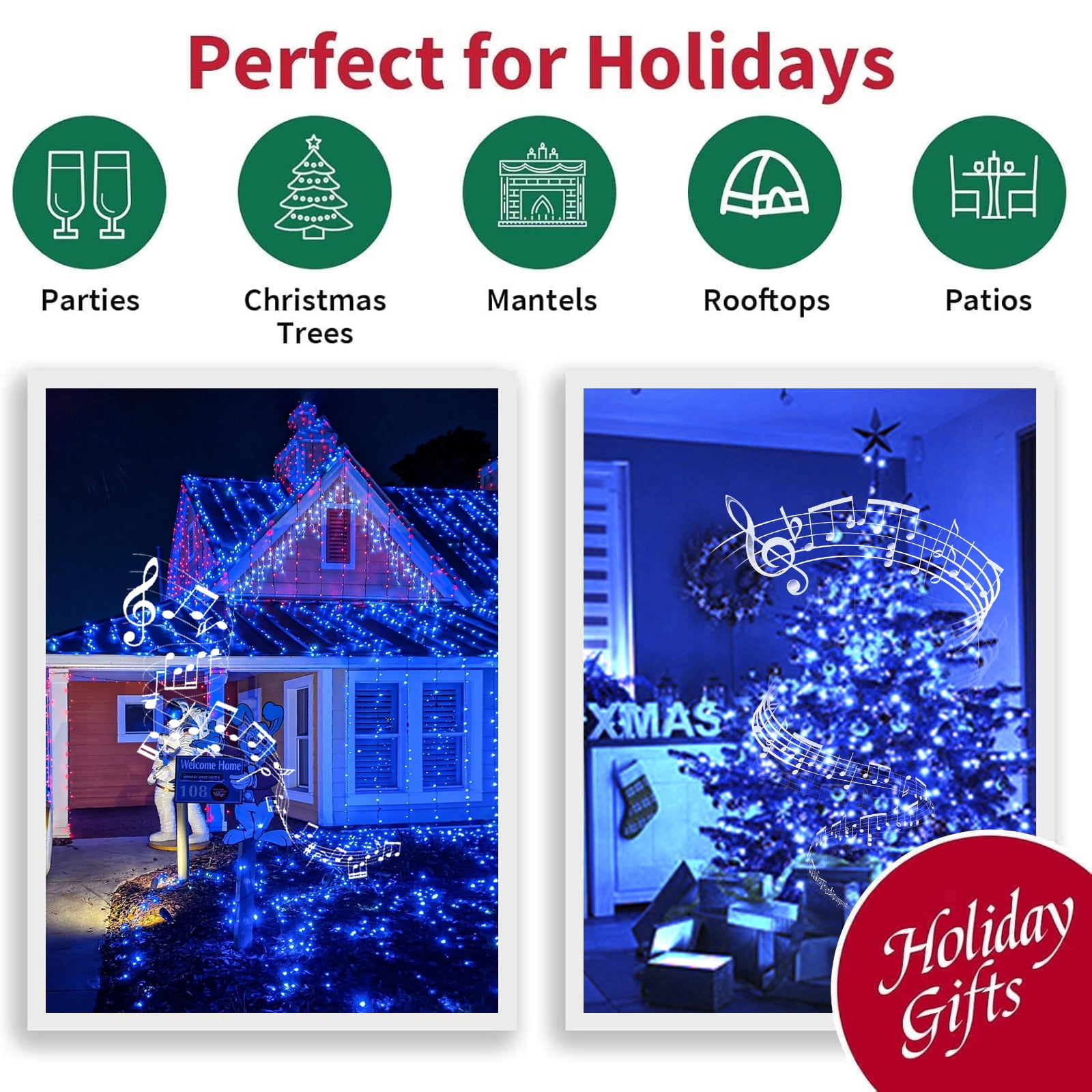 LAMPHOME 33ft Music Christmas Mini Lights,100 LED Fairy Starry String Light Plug in for Indoor Outdoor Xmas Tree Wedding Party Decoration (Blue)