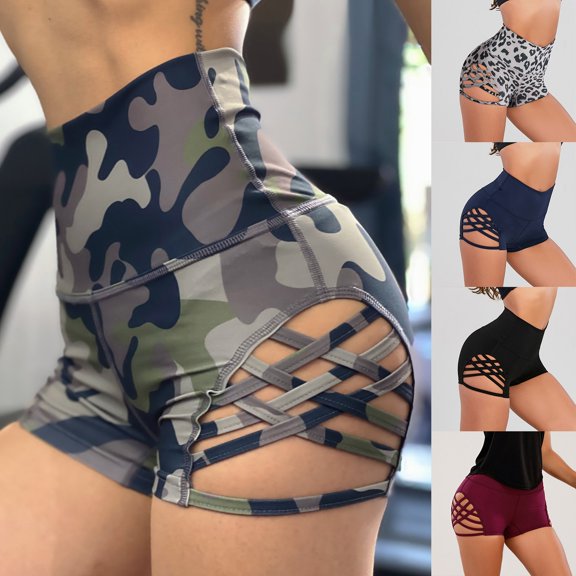 LILIYA Yoga Shorts for Women High Waist Tight Shorts Side Hollow Sexy Stretchy Breathable Fitness Shorts Lightweight Soft Comfy Workout Shorts