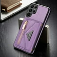 thumbnail image 6 of Dteck Case For Samsung Galaxy S22 Ultra,Luxury Leather Zipper Card Holder Wallet Cross Body Shoulder Strap Case Shockproof Hybrid Rubber Kickstand Cover for Galaxy S22 Ultra 5G,Purple, 6 of 6