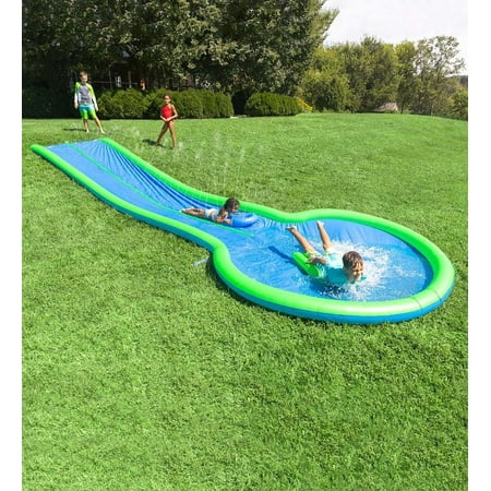 Terra Extra Long 25-Foot Double Lane Water Slide with Sprinkler  Splash Pool  and 2 Inflatable Speed Boards Water Toys For Kids & Adult Entertainment Weight 110 Pounds per Rider