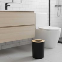 Black Bathroom Trash Can Padang Bamboo Top 1.3 Gal - Stylish and Sustainable 5L Waste Solution