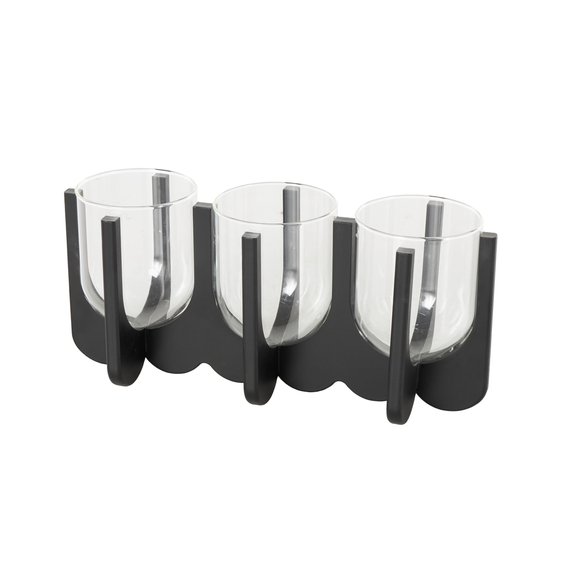 DecMode 3 Candle Black Wood Hurricane 3 Slot Candle Holder