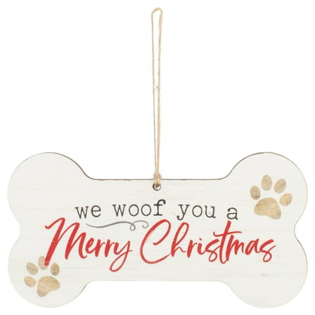 P. Graham Dunn We Woof You A Merry Christmas Bone White 5.2 x 2.7 Wood Christmas Ornament