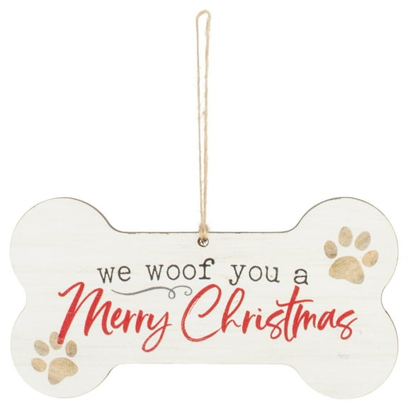 P. Graham Dunn We Woof You A Merry Christmas Bone White 5.2 x 2.7 Wood Christmas Ornament