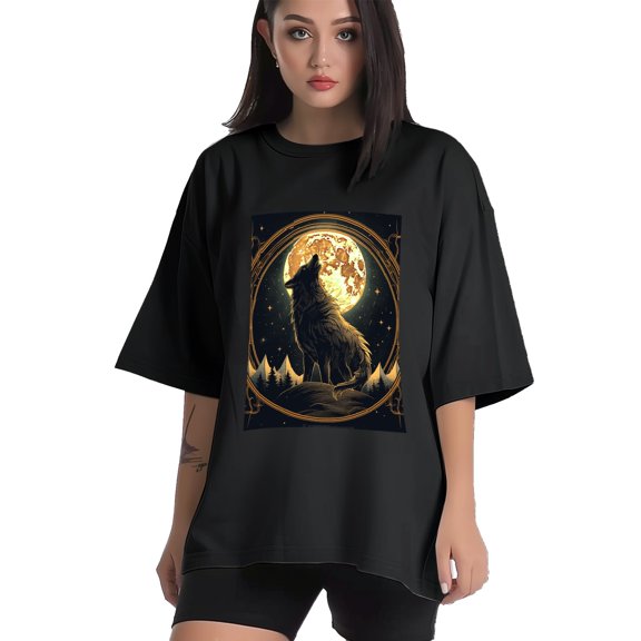 Plus Size Shirt for Women Black Tops for Women Short Sleeves Shirt for Women Wolf 2 T Shirt Crewneck Shirt for Women XS