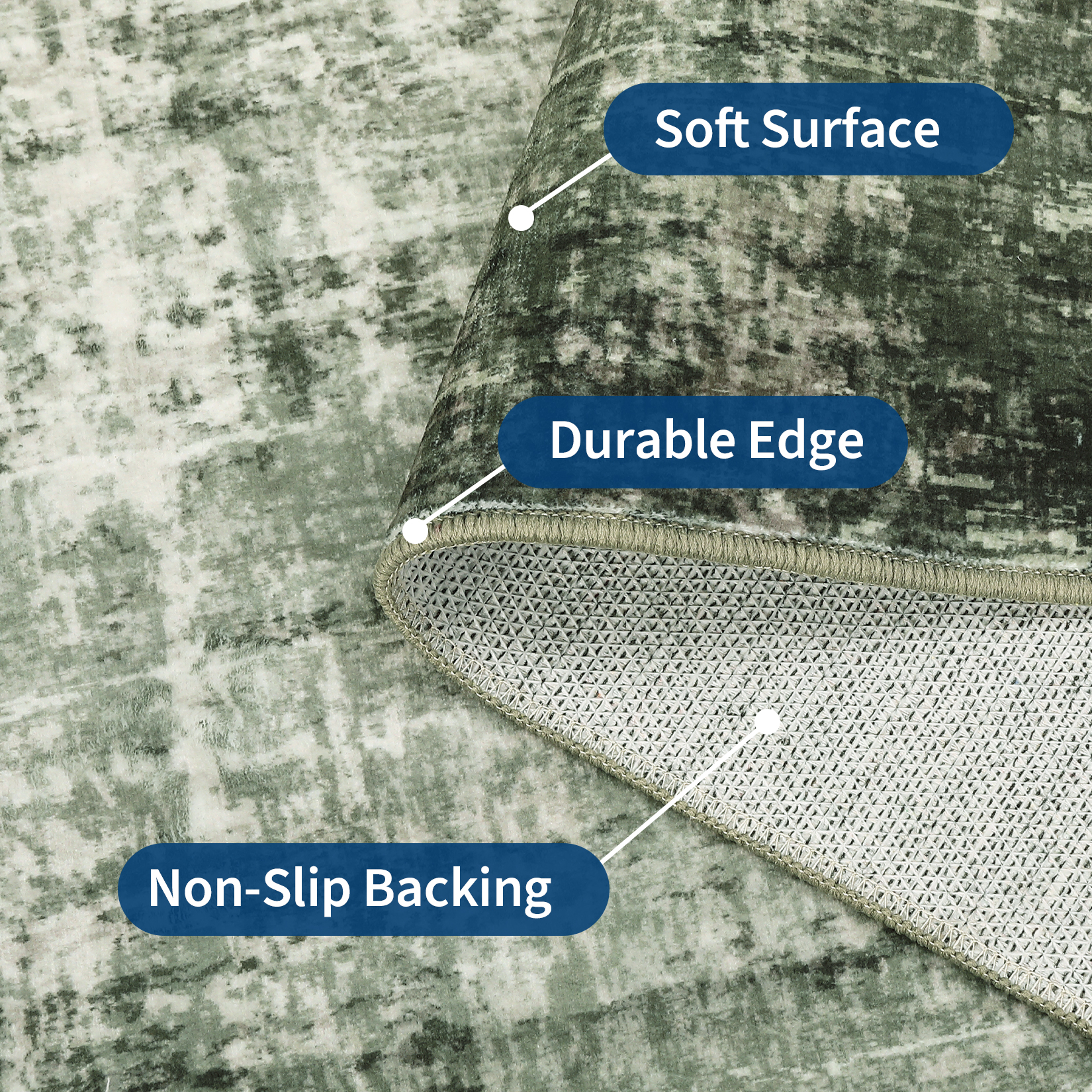 GlowSol 9'x12' Modern Abstract Area Rug Non Slip Low Pile Soft Accent Rugs Washable Rug for Living Room Bedroom, Green Grey