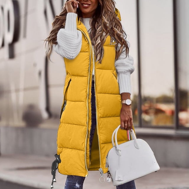 IMENGL Casual solid coat hooded vest, Yellow 4XL, Size M-4XL