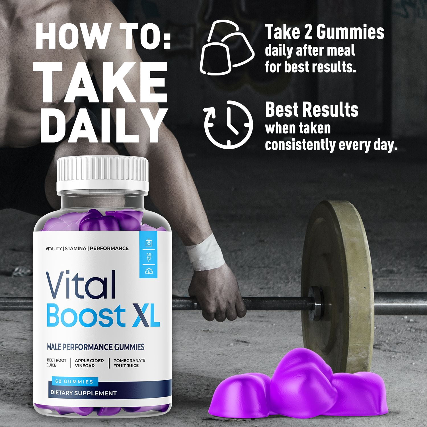 Vital Boost XL Gummies Advanced Formula All Natural Vitamin Supplement 180 Gummies