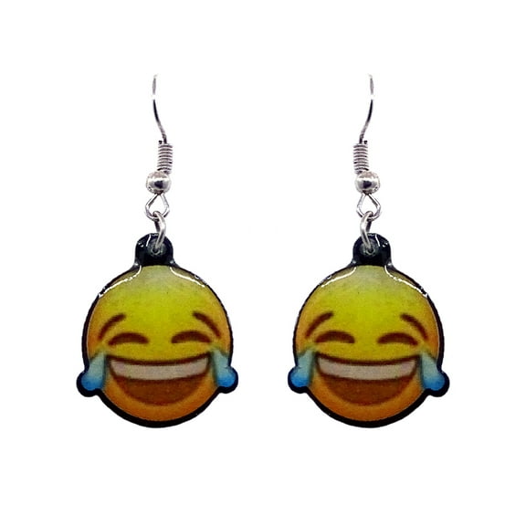 Emoji Yellow Face Graphic Dangle Earrings - Womens Fashion Handmade Jewelry Themed Accessories