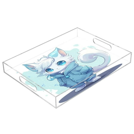 

Acrylic Tray 15.7*11.8*1.9 Inch Transparent Tray Food Tray Tea Cup Tray Serving Trays Cosmetics Storage Kitchen Table Bathroom Sundry Storage Cartoon Beautiful Blue Cat