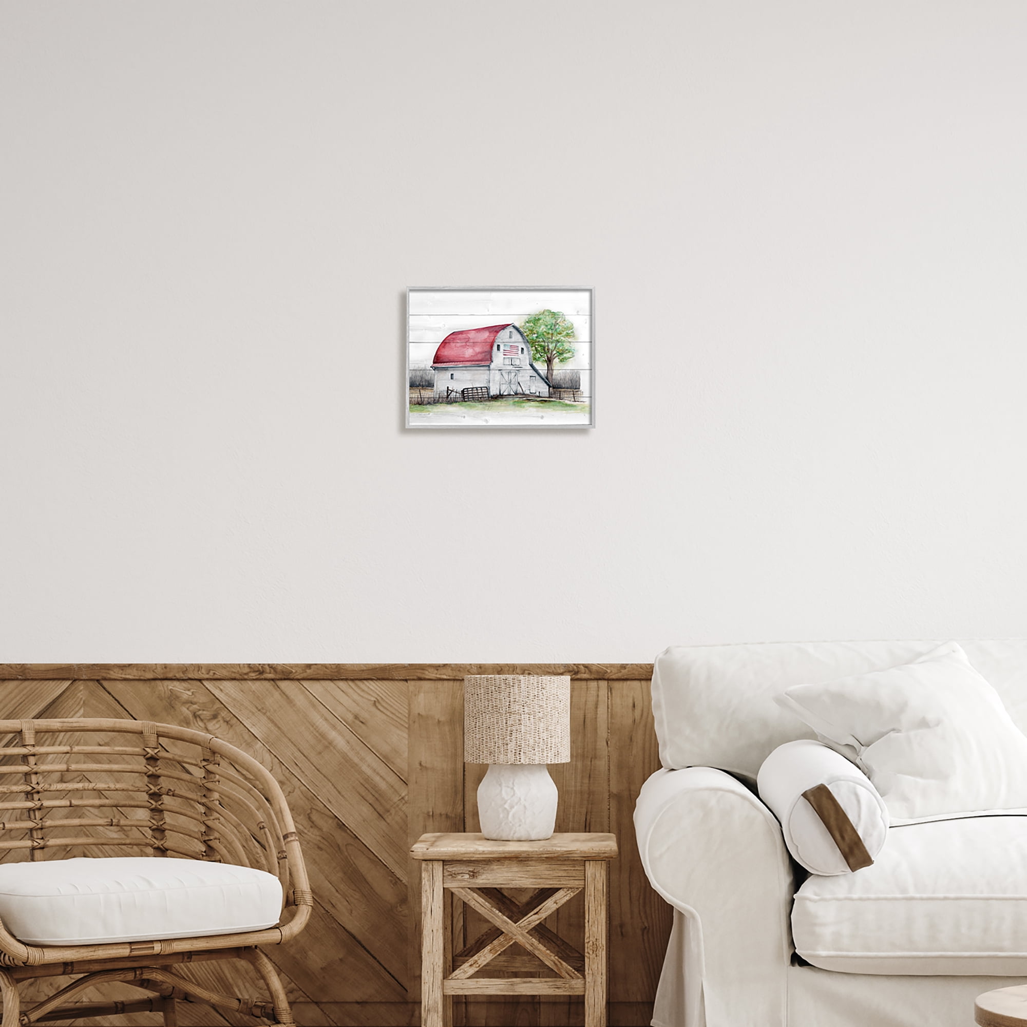 Stupell Industries Rustic Americana Barn Landscape Painting Gray Framed Art Print Wall Art, 14 x 11