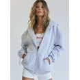 thumbnail image 2 of Faithtur Women Loose Style Coat Solid Color Zipper Open Front Hooded Jacket, 2 of 8