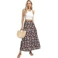 thumbnail image 6 of JWD Summer Maxi Skirt for Women Boho Lightweight Flowy Tiered Long Beach Skirts with Pockets Brown Flower XL, 6 of 8
