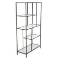 thumbnail image 6 of DecMode 32" x 58" Black Metal Geometric 5-Tier Shelving Unit with Clear Glass Shelves, 1-Piece, 6 of 9