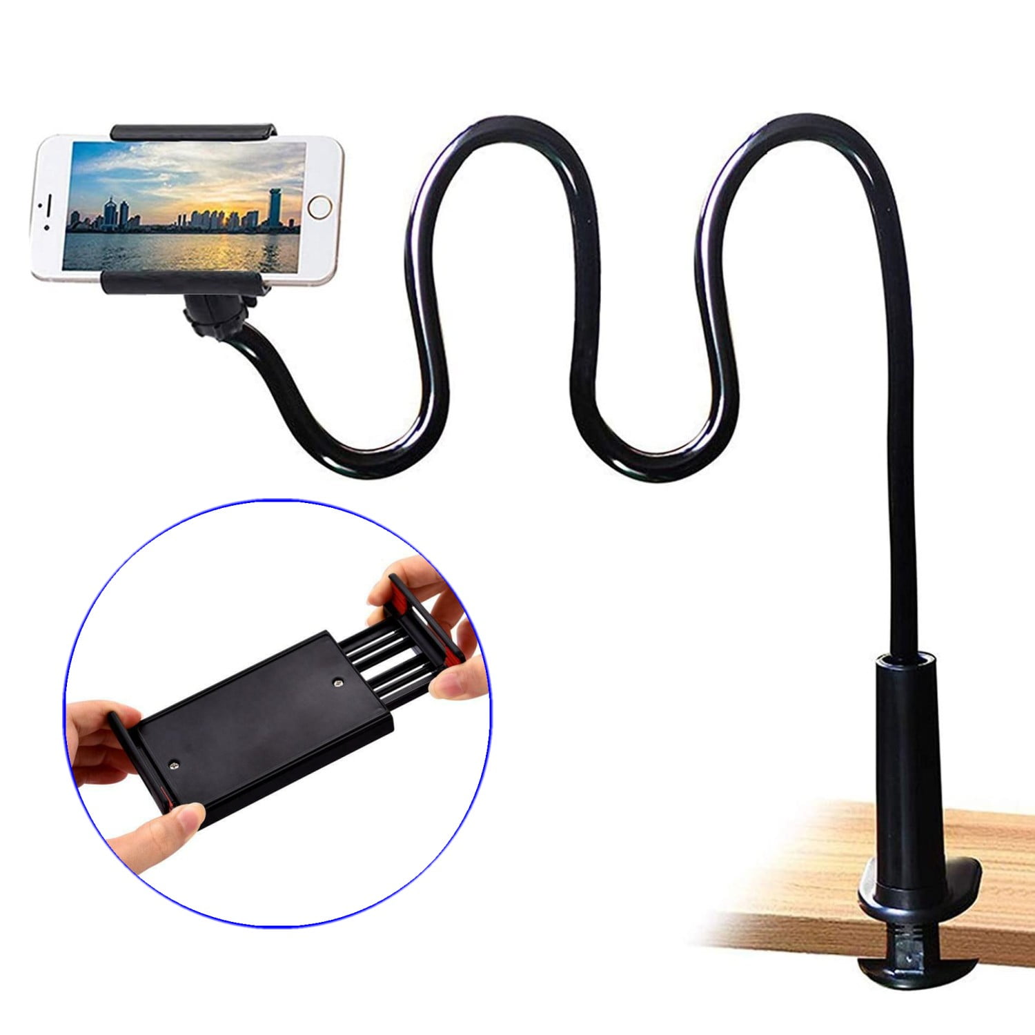 Gooseneck Bed Phone Holder Long Arm Phone Mount for Desk, Clip Bracket Clamp Stand for 4.06.5