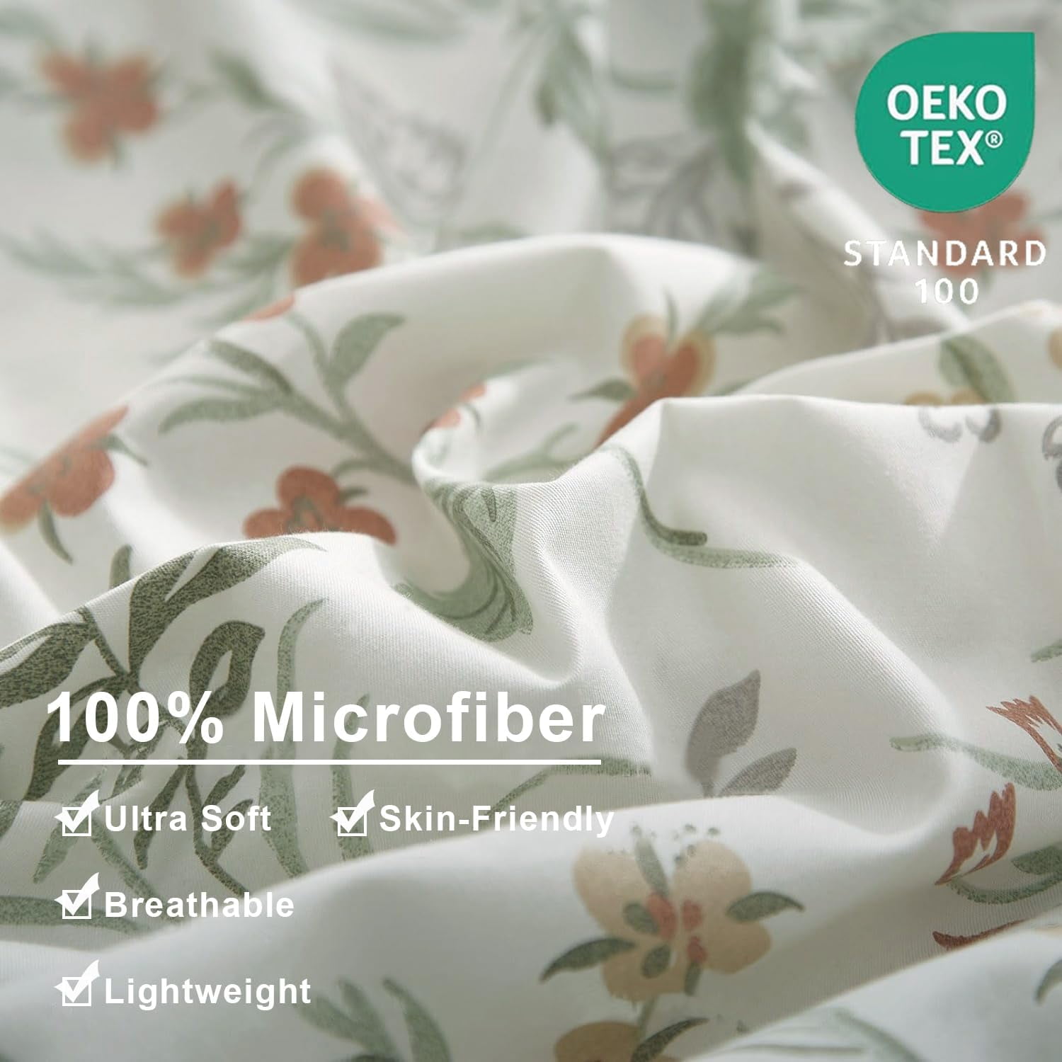 NAYOROOM Green Leaves Duvet Cover King, 3 Pieces Chic Garden Style Botanical Floral Reversible Bedding Sets for Adults