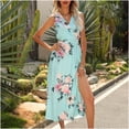 thumbnail image 1 of Robe Sans Manches en Solde Robe d'Été Bohème Imprimée Col en V Sans Manches Fente Latérale Robe de Plage Robe de Soleil Robe Midi Bleue m, 1 of 6