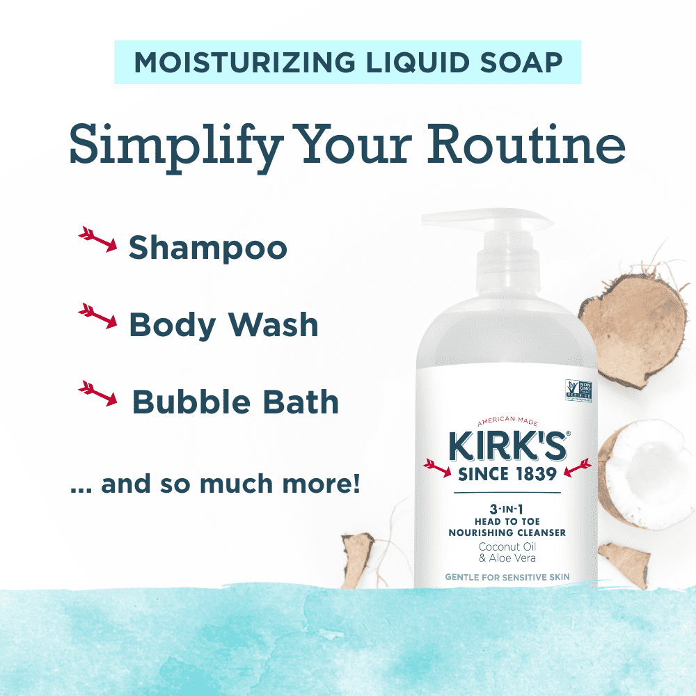 Kirk's 3-in-1 Nourishing Cleanser - Made With Coconut Oil & Aloe Vera, Fragrance Free, 32 Fl Oz