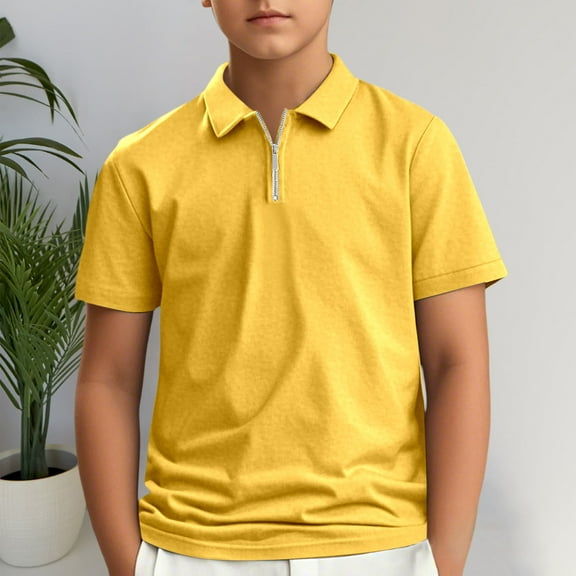 Kid Boys' Polo Shirts Yellow School Uniform Shirts Summer Shirt Kids Short Sleeve Shirts Boys Polo Shirts Size 11-12 Years