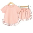 thumbnail image 2 of Xudanell Baby Girl Summer Clothes Solid Color Lace Short Sleeve Tops Shorts Set Baby Girls Clothing Pink 6-7 Years, 2 of 8