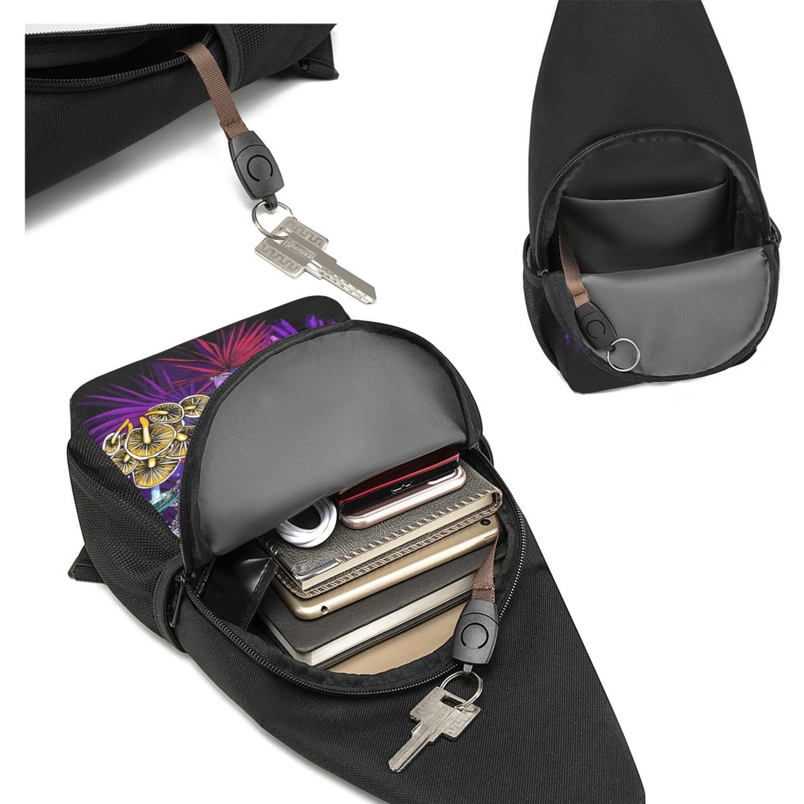 Xecao's Mushrooms and Skull Print Sling Bag: A Versatile Chest, Shoulder, and Crossbody Backpack for Casual Days Out, Perfect for Both Men and Women