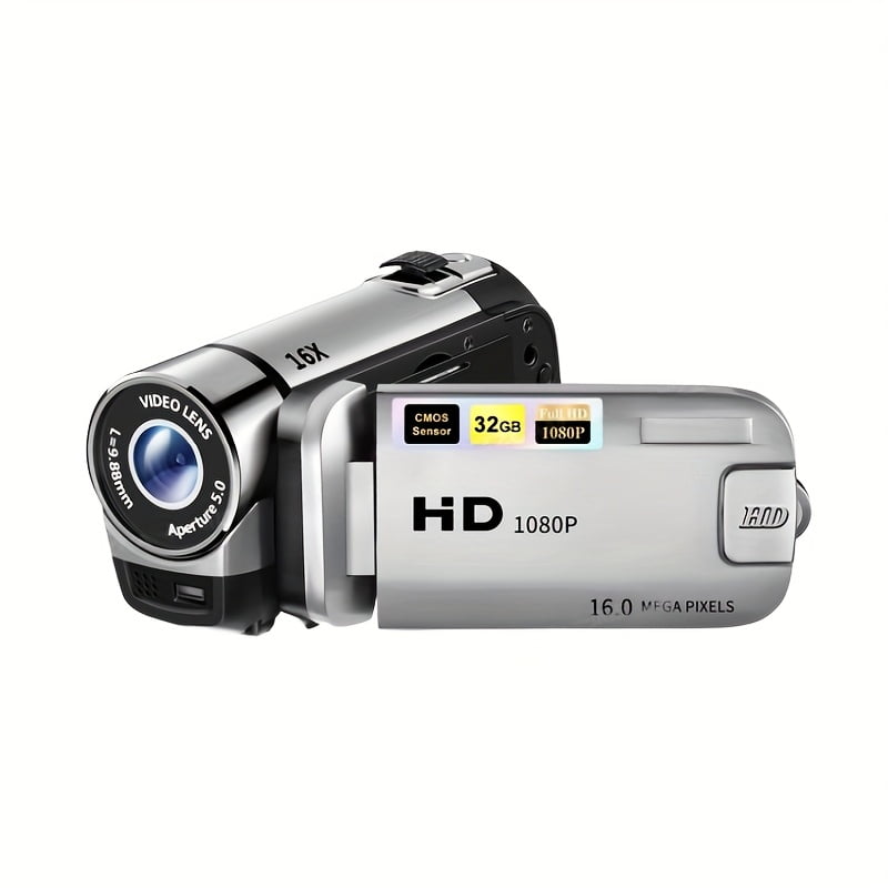 270&deg; Flip Screen Camcorder with LED Light 1080P HD 16x Zoom Wide Angle 32GB Card 2.4 Display Portable Video Camera for Home & Outdoor Recording